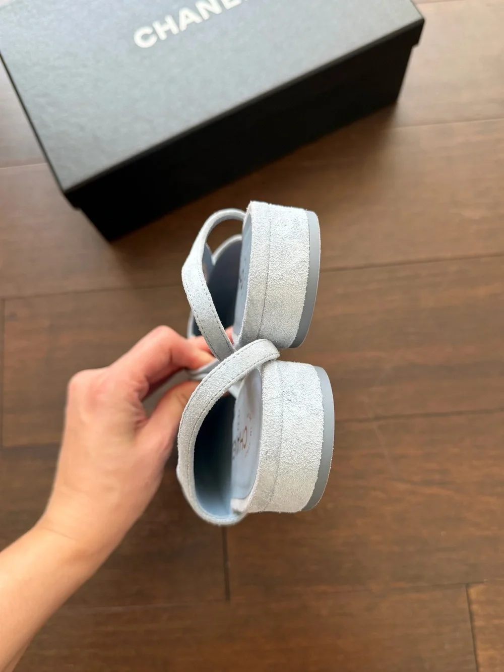 CHANEL Two-Tone Light blue Suede Slingback Flats